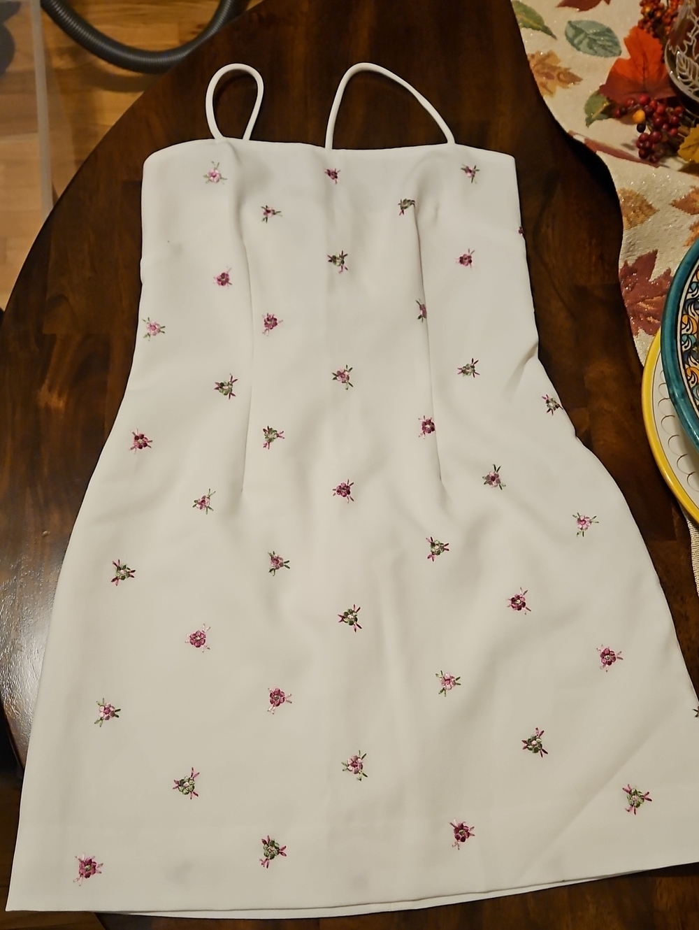 XOXO White Mini Dress with Pink Floral Embroidery